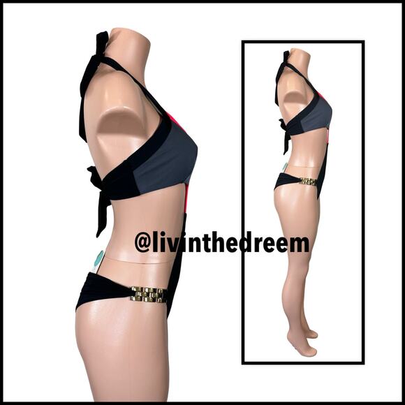 NWT Beach Bunny Bikini SHORELINES Chain Side Hip Skimpy Monokini L $185 - Picture 10 of 15